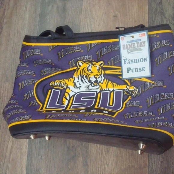 LSU TIGERS 10X12 BAG PURSE VINTAGE NEW TAILGATE HANDBAG TOTE - Picture 2 of 2